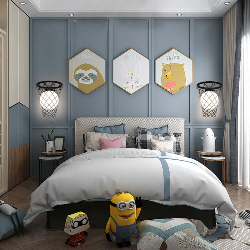 Lampada da Parete a Sospensione per Bambini in Ferro e Vetro Stile Moderno Art Deco con 1 Luce per Camera da Letto