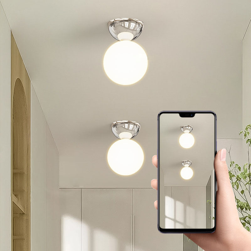 Lampada da soffitto semi-incassata con paralume sferico in vetro, in stile scandinavo contemporaneo, 1 luce, per corridoio