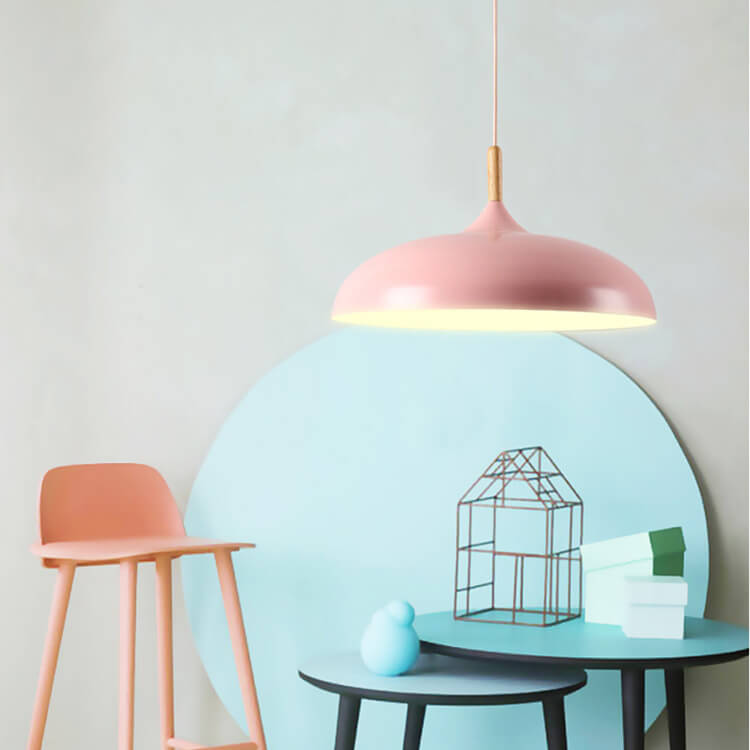 Lampada a sospensione a cupola in metallo e legno minimalista moderna con 1 luce per sala da pranzo e soggiorno