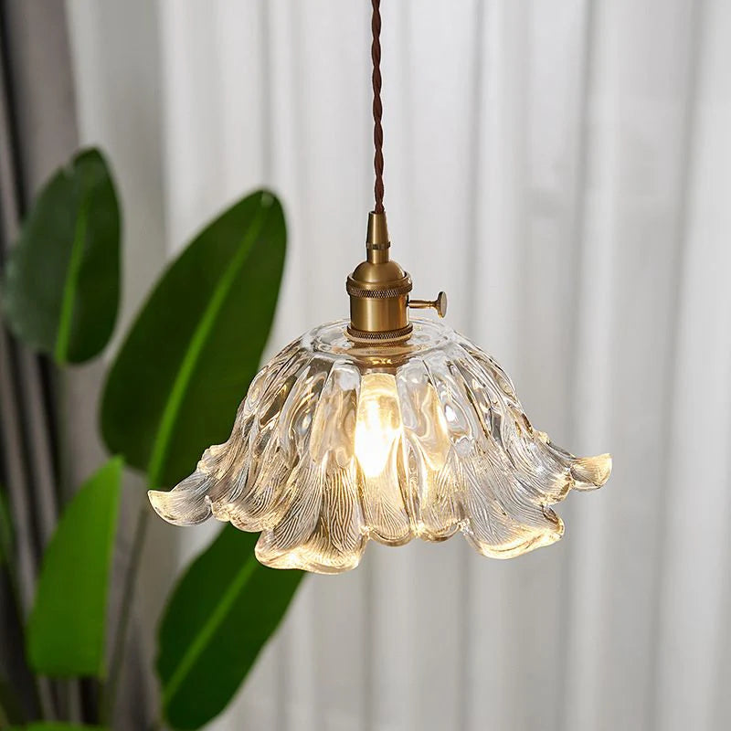 Lampada a Sospensione in Vetro e Ottone Ambra Nordico