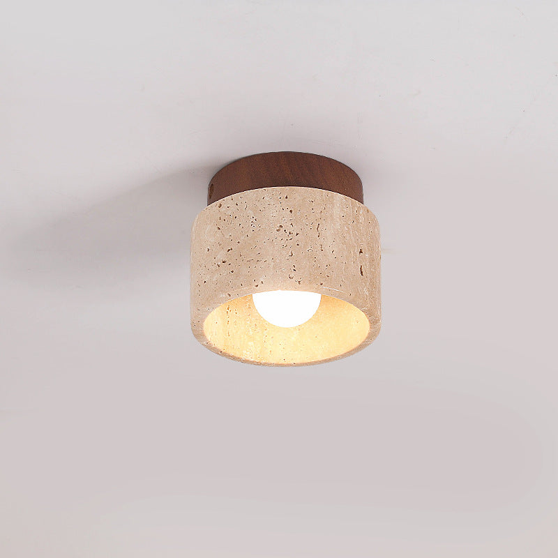 Colonna in Travertino Giallo Wabi-Sabi Giapponese Legno 1-Luce Semi-Flush Mount Lampada da Soffitto