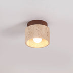 Colonna in Travertino Giallo Wabi-Sabi Giapponese Legno 1-Luce Semi-Flush Mount Lampada da Soffitto