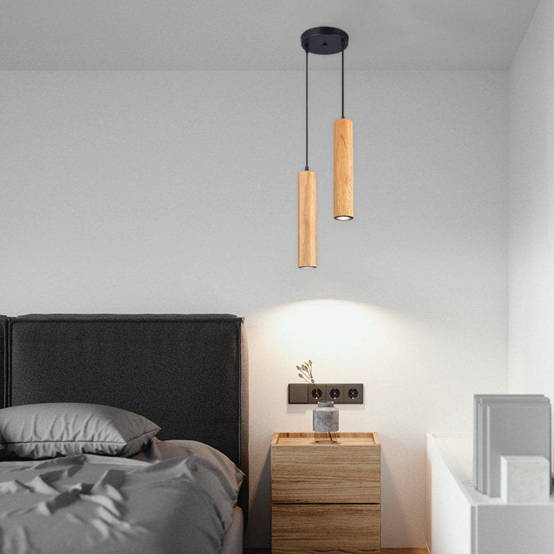 Lampada a sospensione LED cilindrica in legno di quercia minimalista moderna per soggiorno e camera da letto