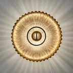 Applique da parete rotonda in vetro a strisce di ferro nordico contemporaneo con 1 luce per soggiorno
