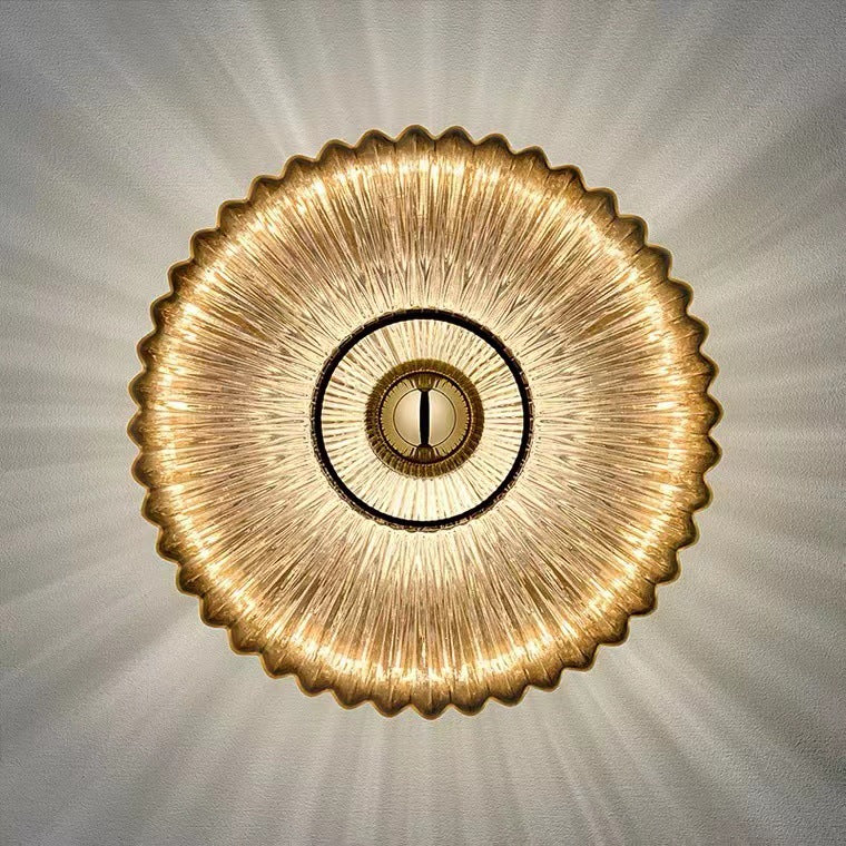 Applique da parete rotonda in vetro a strisce di ferro nordico contemporaneo con 1 luce per soggiorno