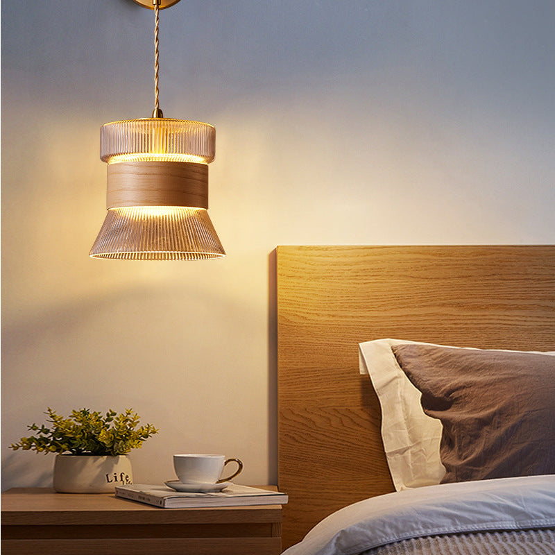 Applique da parete in vetro, noce tradizionale giapponese, cilindro in rame, lampada a 1 luce