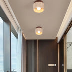 Colonna in Travertino Giallo Wabi-Sabi Giapponese Legno 1-Luce Semi-Flush Mount Lampada da Soffitto