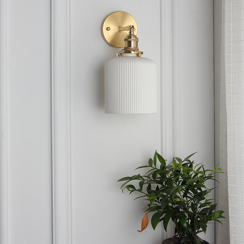 Applique da Parete Lampada in Ottone Lucite Minimalista Retro Giapponese a Cilindro Ovale con 1 Luce