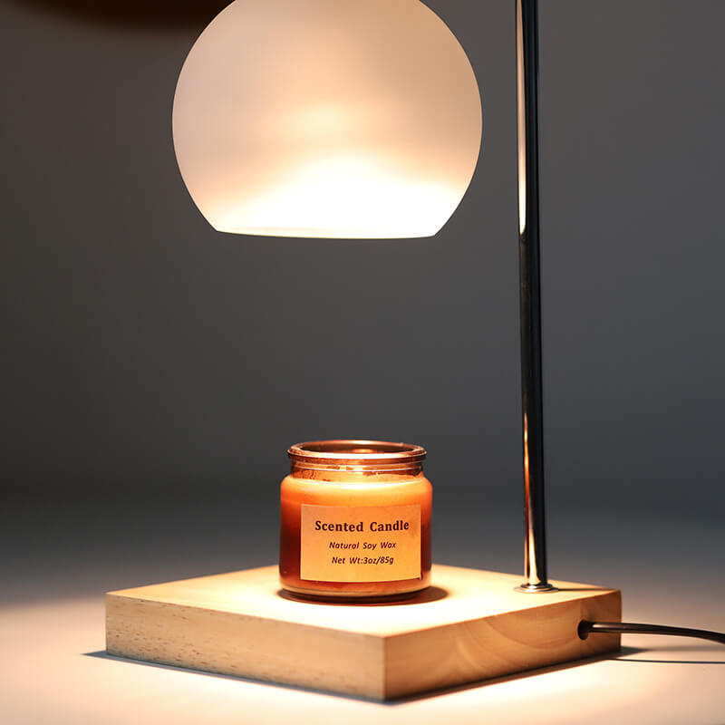 Lampada da Tavolo Moderna Semplice in Legno Massello Sferica a 1 Luce con Cera Fusa