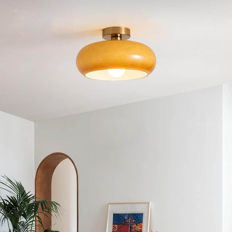Lampada a Sospensione Moderno Retro Rotonda in Vetro Colorato con Rame Elettroplaccato 1 Luce