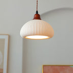 Lampada a sospensione tradizionale giapponese in ceramica con cupola rotonda piegata, legno massello e ferro, 1 luce per soggiorno e camera da letto