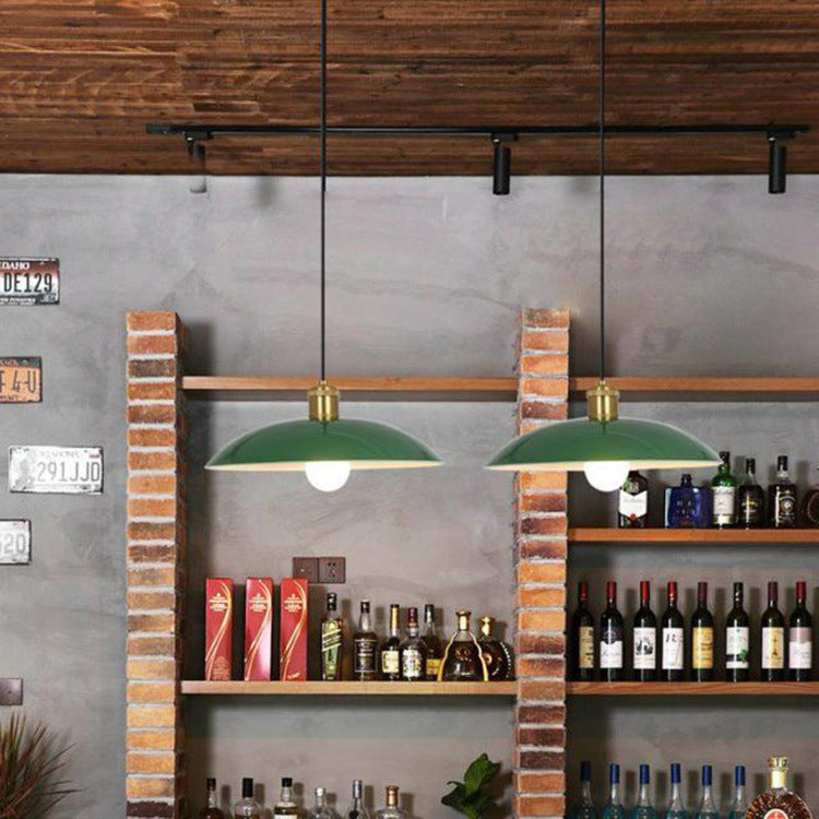 Lampada a sospensione industriale vintage in ferro verde a cono con 1 luce