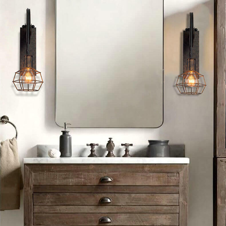Applique da parete in ferro e legno vintage tradizionale con pulleys a 1 luce