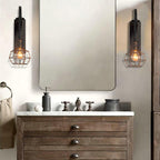 Applique da parete in ferro e legno vintage tradizionale con pulleys a 1 luce