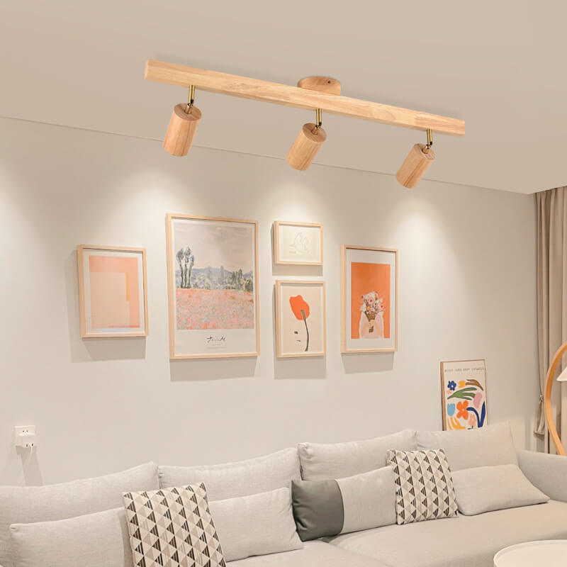 Moderna Illuminazione a Binario in Legno Massello e Metallo LED Semi-Incastro per Soggiorno