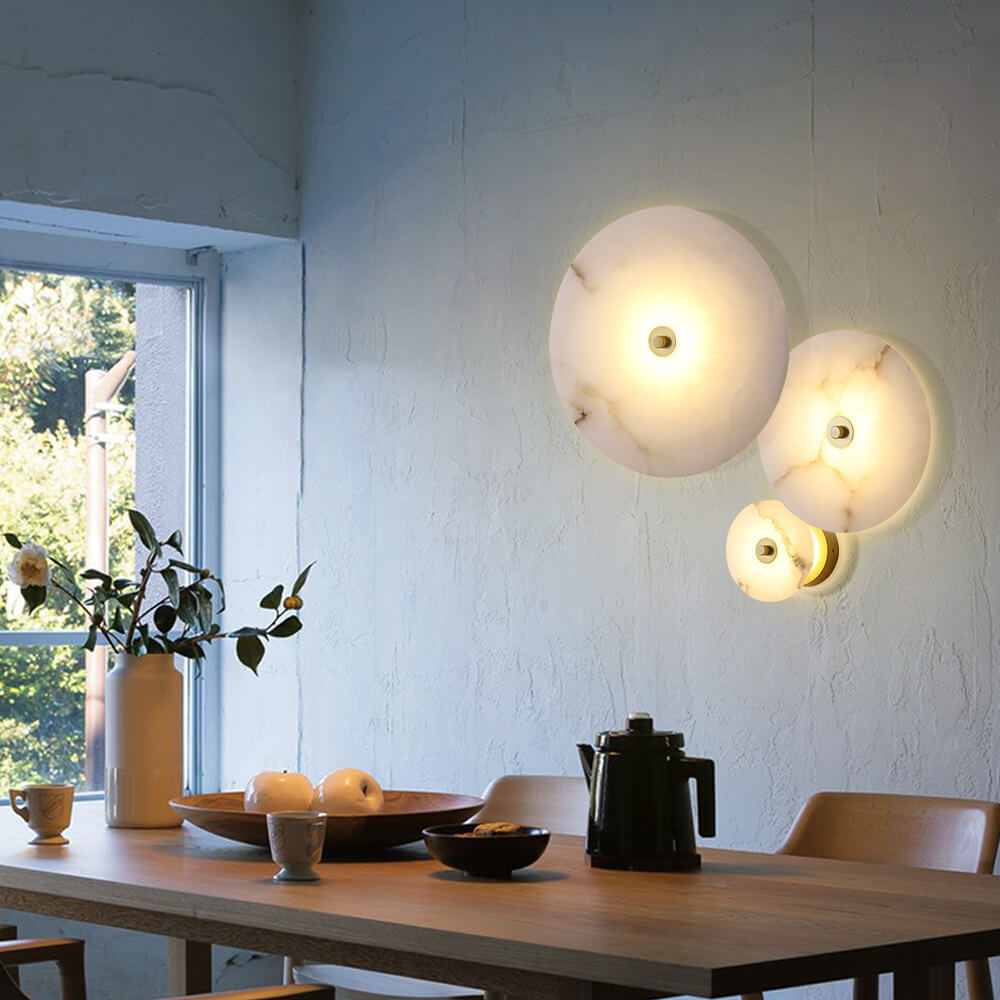 Lampada da parete LED in marmo rotondo di lusso contemporaneo in ferro per soggiorno e camera da letto