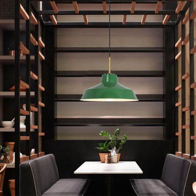 Lampada a sospensione industriale vintage in ferro verde a cono con 1 luce