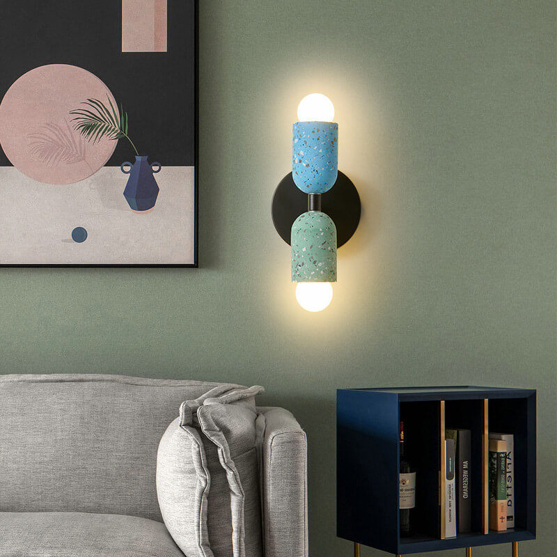 Applique da Parete a 2 Luce in Cemento e Ferro Wabi-Sabi Giapponese Moderna
