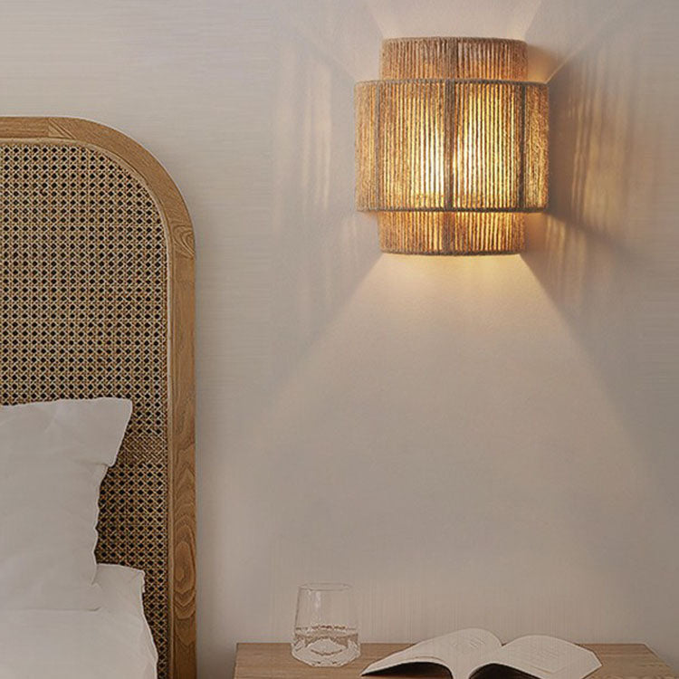 Applique da Parete Curva Tradizionale Giapponese in Cordame con 1 Luce per Soggiorno
