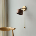 Applique da Parete Lampada a Sospensione Contemporanea Scandinava a Cono Rotondo in Rame e Legno con 1 Luce per Camera da Letto