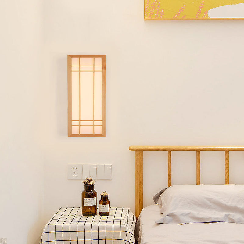 Applique da parete LED in legno massello acrilico rettangolare giapponese tradizionale per camera da letto