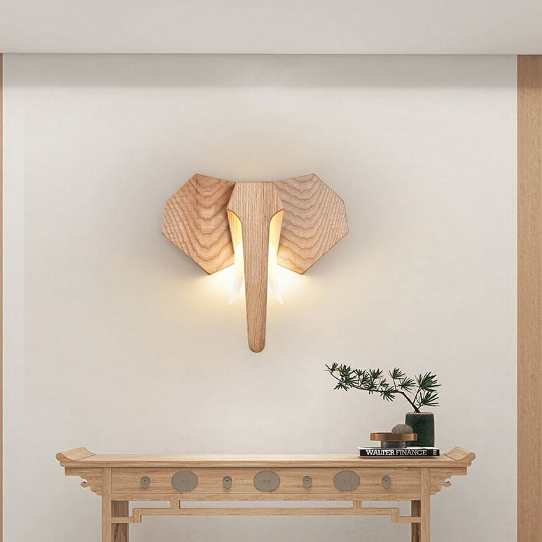 Lampada da parete LED a forma di elefante in legno massello creativo nordico