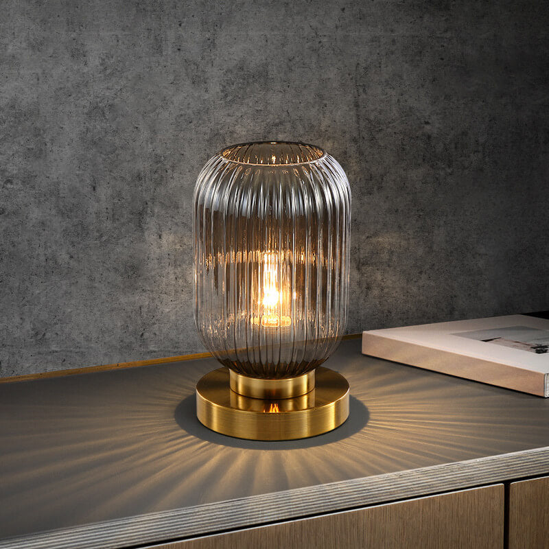 Lampada da Tavolo Ovale in Vetro Striato Nordico con Design a 1 Luce