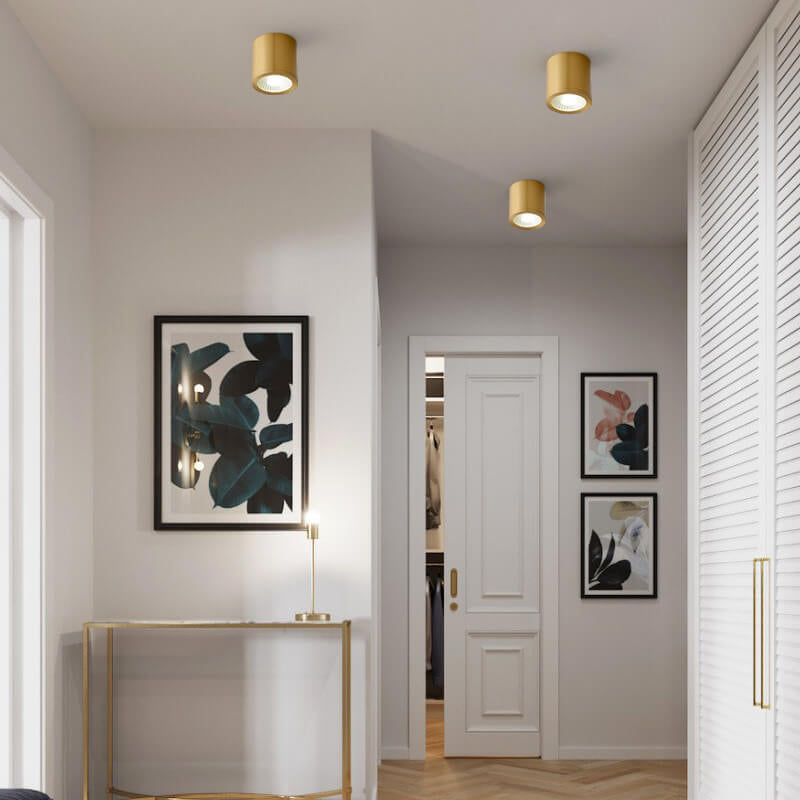 Faretto LED Moderno in Ottone Cilindrico da Soffitto