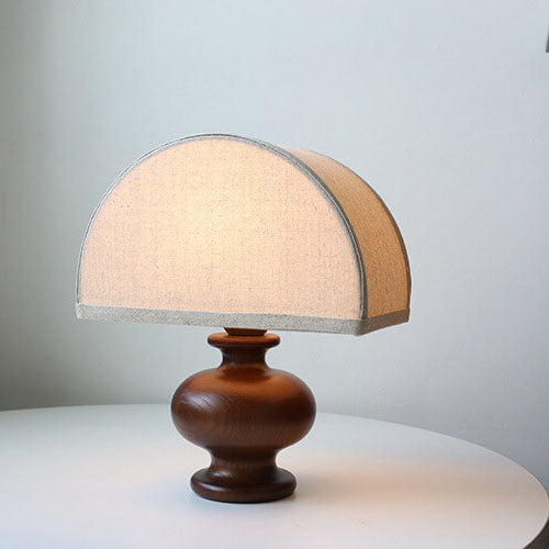 Lampada da Tavolo Vintage in Legno Massello e Tessuto 1 Luce Wabi-sabi Giapponese