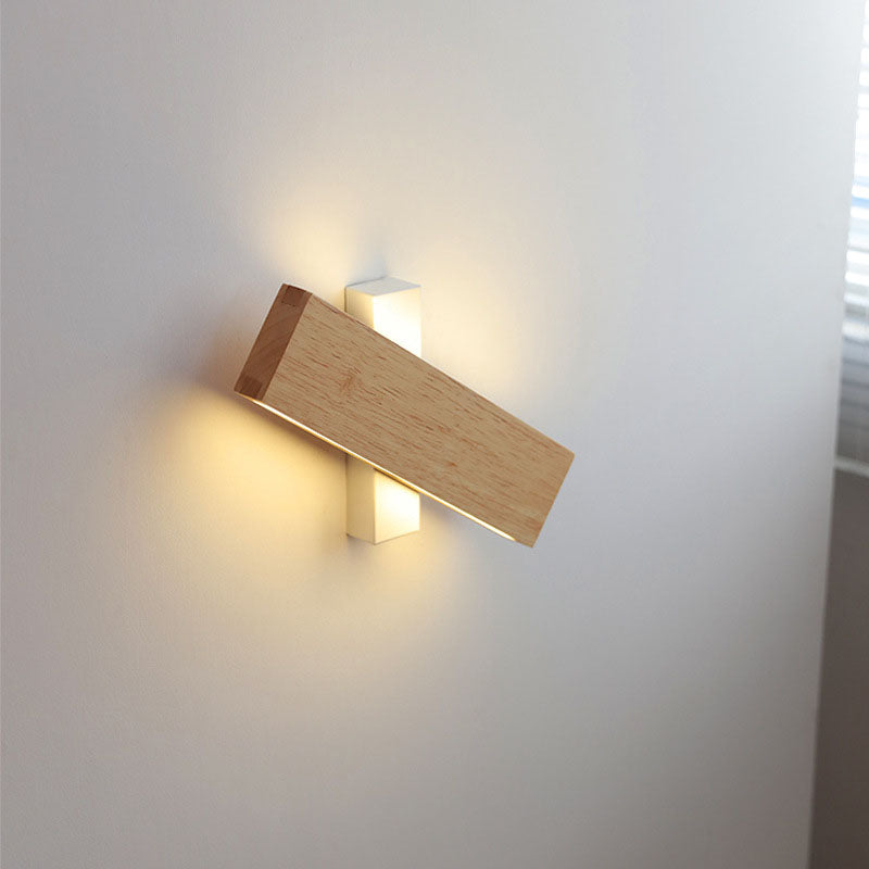 Applique da Parete Lampada LED Acrilico in Legno Massello Rettangolare Piatto Rotabile Nordico Contemporaneo