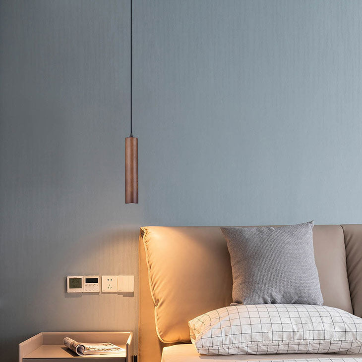 Lampada a sospensione LED cilindrica in legno di quercia minimalista moderna per soggiorno e camera da letto