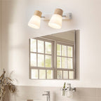 Applique da Parete Lampada Vanity Luce Moderno Minimalista in Legno di Gomma Ferro Vetro 1/2