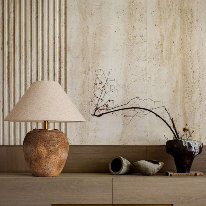 Lampada da Tavolo in Ceramica con Cono in Tessuto Moderno Shabby Chic per Camera da Letto