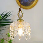 Lampadario Vintage in Rame con Cristalli Floreali | 1 Luce