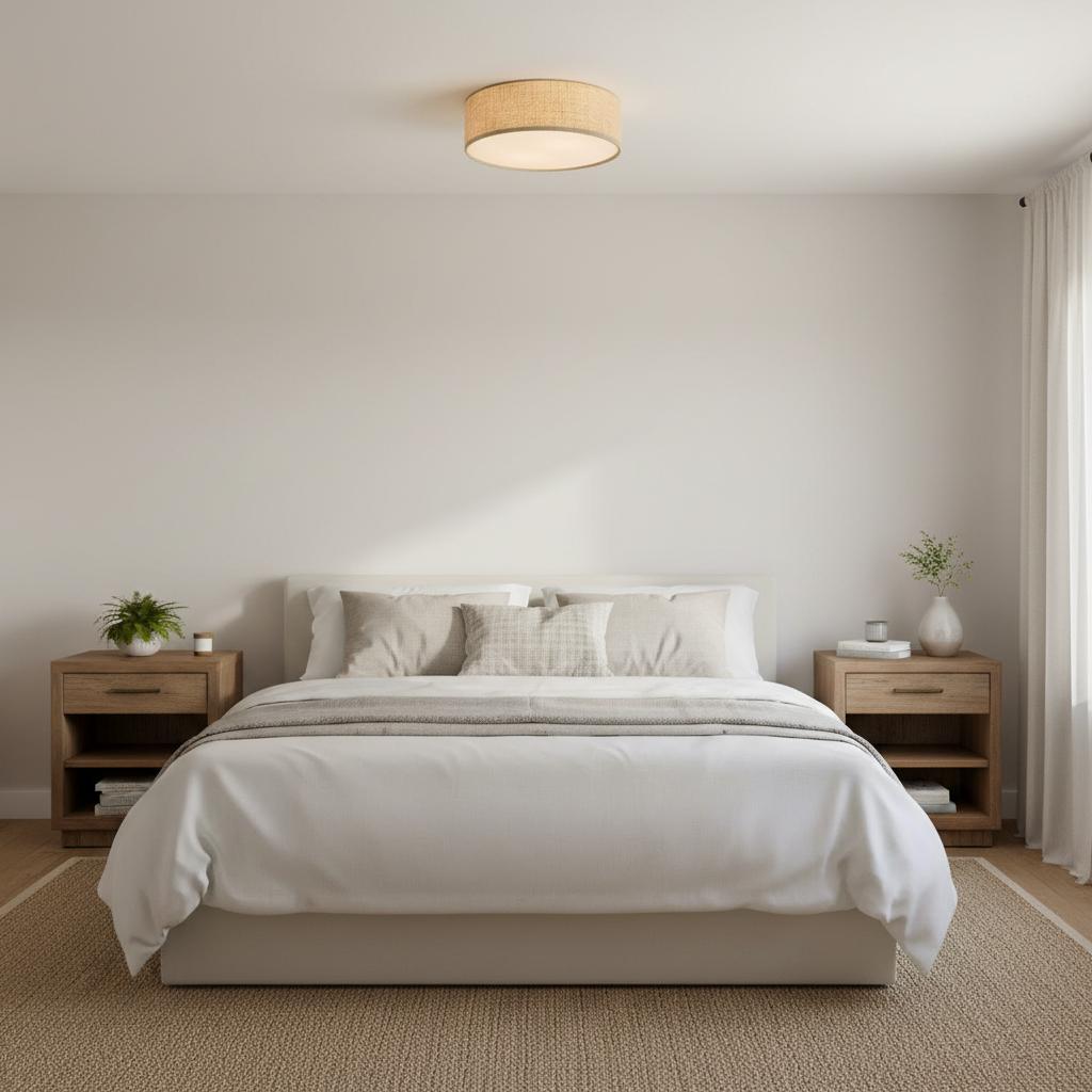 Lampada da soffitto a tamburo in lino per camera moderna