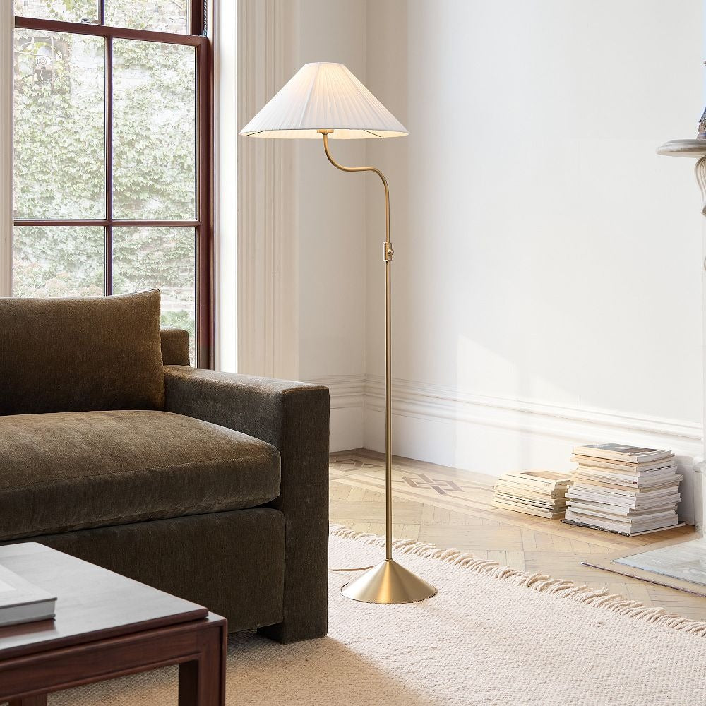 Lampada da Terra con Paralume in Lino Lieve per Soggiorni Moderni