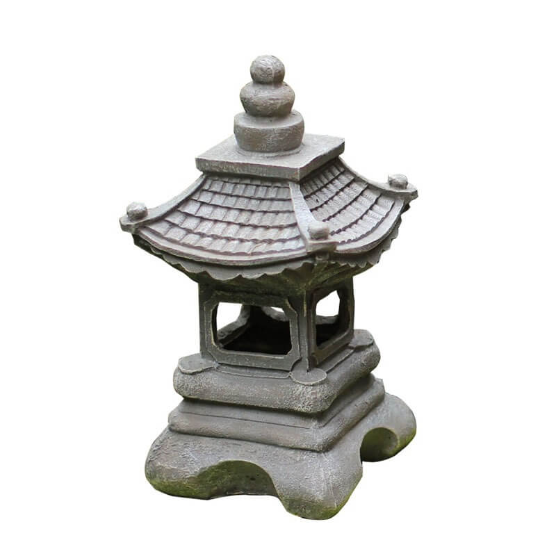 Lampada da Giardino a Forma di Pagoda Alimentata a Energia Solare con Finitura in Pietra