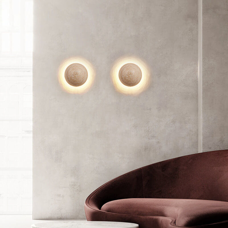 Lampada da parete LED Wabi-Sabi in travertino giallo rotondo tradizionale giapponese per corridoio