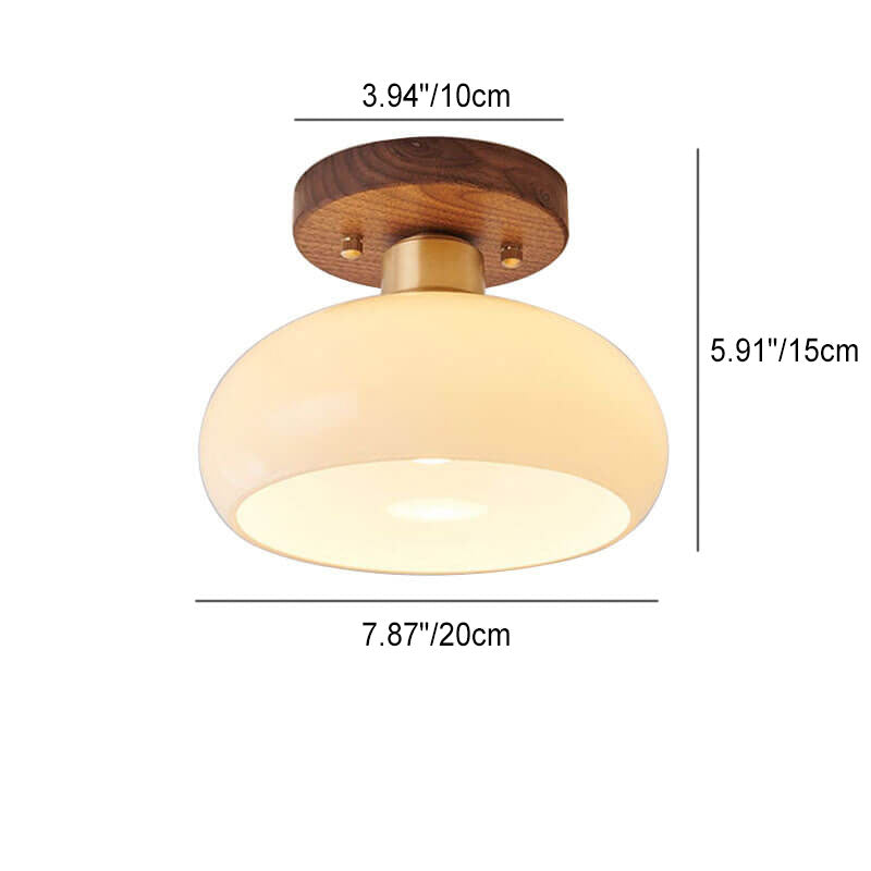 Lampada da soffitto semi-incassata rotonda in ottone vintage creativo con noce e 1 luce