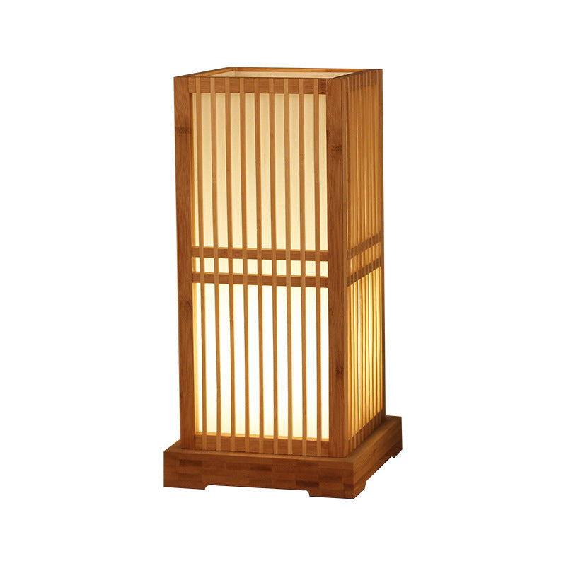 Lampada da Tavolo Tradizionale Giapponese a Colonna Quadrata in Bambù con 1 Luce per Camera da Letto