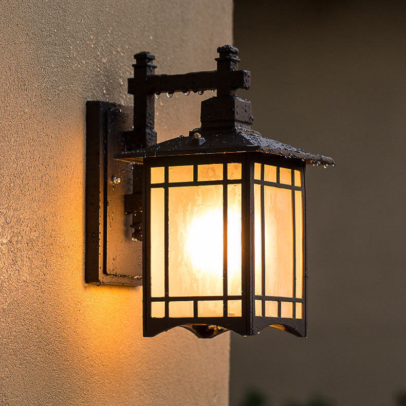 Lampada da parete a 1 luce a forma di padiglione cinese in alluminio solare impermeabile moderna