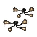 Lampada da soffitto rotonda in ferro industriale vintage con tubo d'acqua, 4/6/8 luci