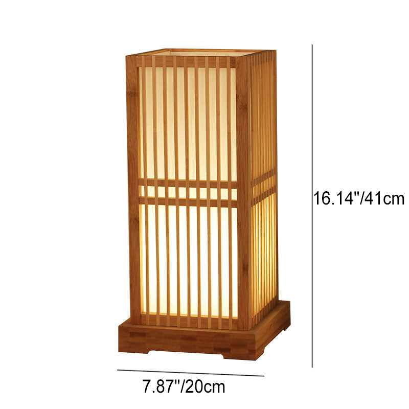 Lampada da Tavolo Tradizionale Giapponese a Colonna Quadrata in Bambù con 1 Luce per Camera da Letto