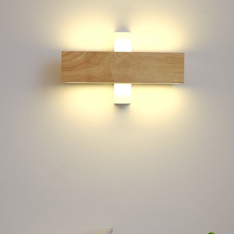 Applique da Parete Lampada LED Acrilico in Legno Massello Rettangolare Piatto Rotabile Nordico Contemporaneo