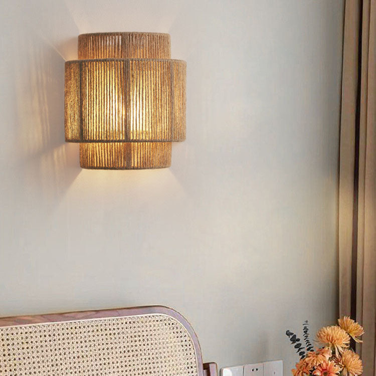 Applique da Parete Curva Tradizionale Giapponese in Cordame con 1 Luce per Soggiorno