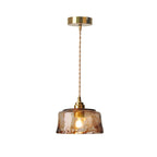 Lampadario Pendente Tradizionale Vintage in Vetro Ambra Rotondo con Ottone per Soggiorno