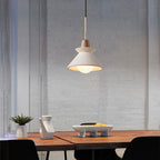 Luce a sospensione moderna minimalista in cemento bianco e legno di ferro con 1 lampadina per sala da pranzo