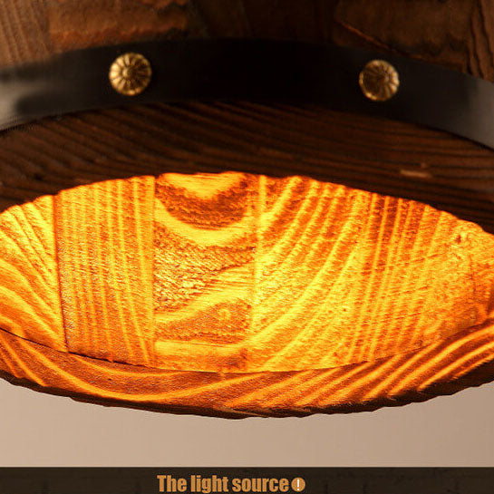 Lampadario Singolo a Barile in Ferro e Legno Rustico Tradizionale 1 Luce per Sala da Pranzo