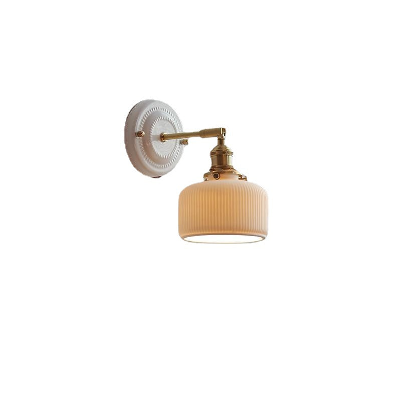 Applique da parete in ceramica vintage tradizionale rotonda in ottone con 1 luce per soggiorno