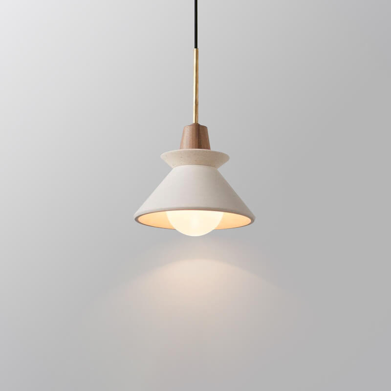 Luce a sospensione moderna minimalista in cemento bianco e legno di ferro con 1 lampadina per sala da pranzo